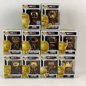 10 THE FIRST TEN YEARS Chrome Gold Marvel Funko Pop Thor Rocket Loki Star Lord